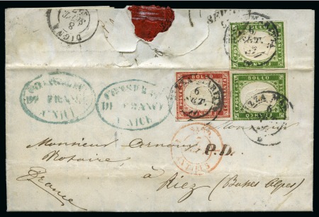 Stamp of Italian States » Sardinia 1857 (8.9) Small neat folded entire franked 1855-5