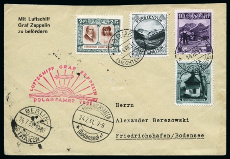 Stamp of Liechtenstein 1931 Three attractive Zeppelin flights, both with 