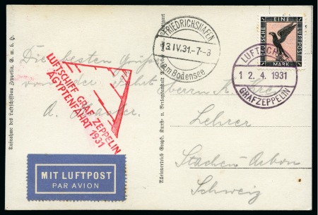 Stamp of Egypt 1931 (12.4) Zeppelin flight with "On Board" cancel