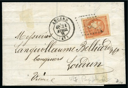 Stamp of France 40c Bordeaux avec belle nuance "rouge pâle" sur le