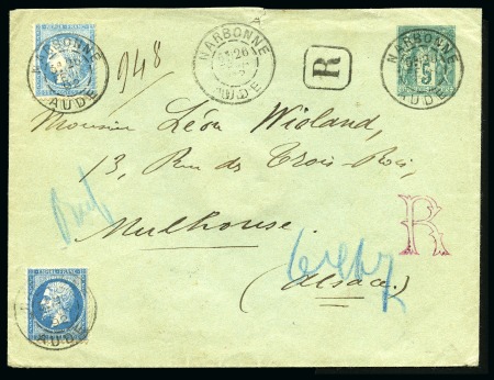 Stamp of France 1892 Entier Sage à 5c en recommandé de Narbonne po