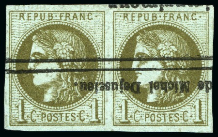 Stamp of France 1870 1c Bordeaux en paire obl. typographique des j