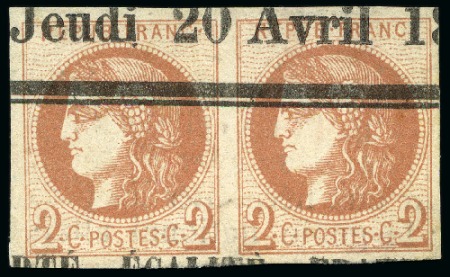 Stamp of France 1870 2c Bordeaux en paire obl. typographique des j