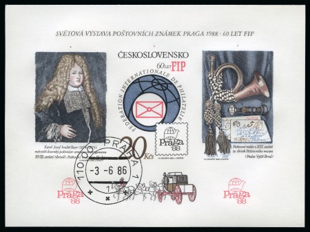 Stamp of Czechoslovakia 1986 PRAGA '88 miniature sheet (10), all in scarce