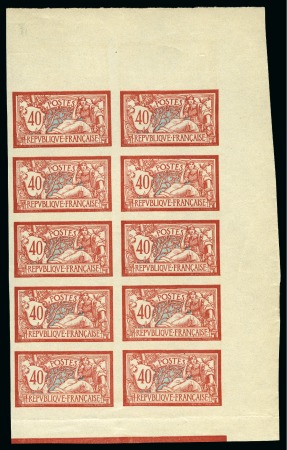 Stamp of France 1900 Merson 40c en bloc de 10 non dentelé sans gom
