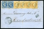 Stamp of Palestine and Holy Land » Palestine French Levant Offices VARNA Lettre pour Constantinople avec 10c (x4) +20