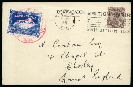Stamp of Tibet » 1924 Mount Everest Expedition Expedition Postcard from Calcutta to England beari