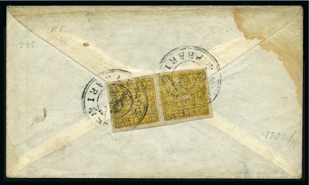 Stamp of Tibet » 1933 Issue - Covers 1/2 tr. Bistre in pair, tied by PHARI (Hel. T44) o