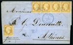 Stamp of Palestine and Holy Land » Palestine French Levant Offices IBRAILA Lettre pour Athènes avec cinq 10c Empire d