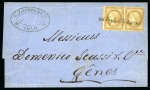 Stamp of Palestine and Holy Land » Palestine French Levant Offices VOLO Lettre de Volo pour Gênes avec paire de15c Cé