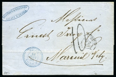 Stamp of Palestine and Holy Land » Palestine French Levant Offices GALATZ Lettre pour la France avec càd bleu Galatz 