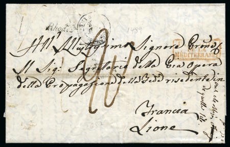 Stamp of Palestine and Holy Land » Palestine French Levant Offices RHODES Lettre pour Lyon avec cursive RHODES et càd