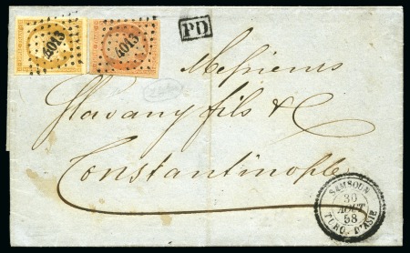 Stamp of Palestine and Holy Land » Palestine French Levant Offices SAMSOUN Belles frappes du PC 4013 sur 10c +40c Emp