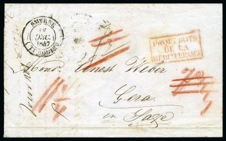 Stamp of Palestine and Holy Land » Palestine French Levant Offices SMYRNE Lettre de1847 pour la SAXE avec diverses ta
