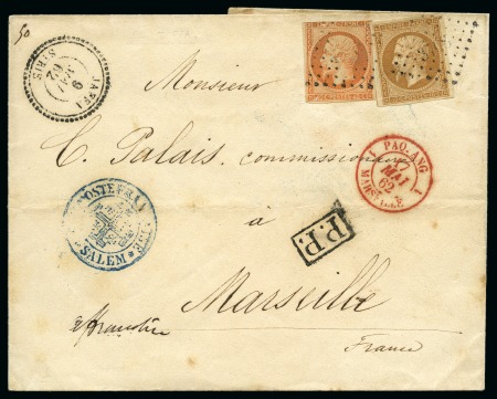 Stamp of Palestine and Holy Land » Palestine French Levant Offices JAFFA Lettre pour Marseille avec 10c +40c (touché 