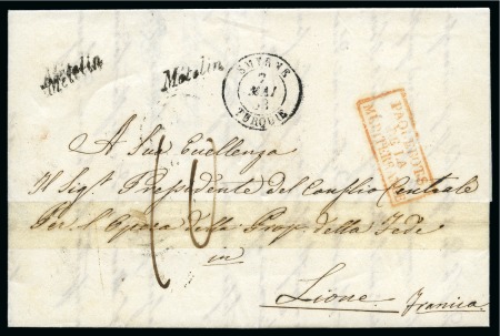 Stamp of Palestine and Holy Land » Palestine French Levant Offices METELIN Lettre pour Lyon taxée "10" avec cursive M