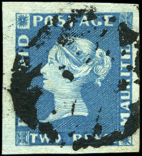 Stamp of Mauritius » 1848-59 Post Paid Issue » Earliest Impressions (SG 3-5) 1848-59 Post Paid 2d deep blue on greyish, earlies