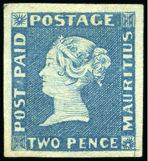 Stamp of Mauritius » 1848-59 Post Paid Issue » Early Impressions (SG 6-9) 1848-59 Post Paid 2d blue on greyish, early impres