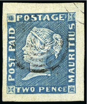 Stamp of Mauritius » 1848-59 Post Paid Issue » Early Impressions (SG 6-9) 1848-59 Post Paid 2d blue on greyish, early impres