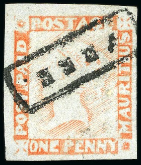 Stamp of Mauritius » 1848-59 Post Paid Issue » Latest Impressions (SG 23-25) 1848-59 Post Paid 1d red on bluish, latest impress