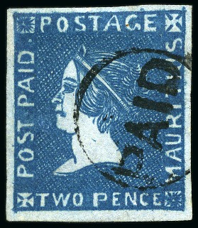 Stamp of Mauritius » 1859 Sherwin Issue (SG 40) 1859 Sherwin 2d deep blue, position 3 on the plate