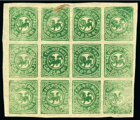 Stamp of Tibet » 1912 Issue - Stamps 1/6 tr. Green, complete unused block of 12