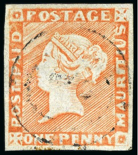 Stamp of Mauritius » 1848-59 Post Paid Issue » Worn Impressions (SG 16-22) 1848-59 Post Paid 1d red on bluish, worn impressio