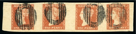 Stamp of Mauritius » 1859 Dardenne Issue (SG 41-44) 1859 Dardenne 1d red exceptional horizontal strip 
