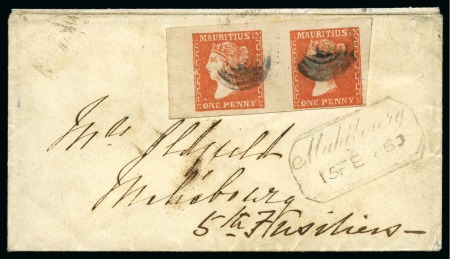 Stamp of Mauritius » 1859 Dardenne Issue (SG 41-44) 1859 Dardenne 1d dull vermilion pair used on inter