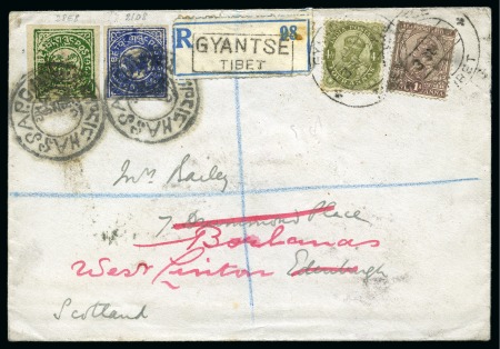 Stamp of Tibet » 1912 Issue - Covers 1/3 tr. Dark Blue and 1/6 tr. Olive Green tied by 