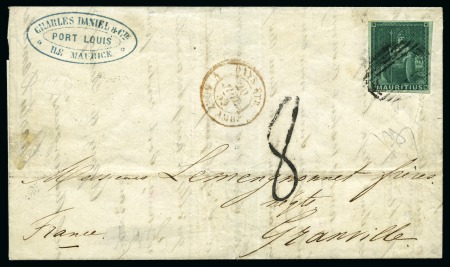 Stamp of Mauritius » 1858-62 Britannia Issues (SG 26-35) 1858-62 4d green, a very fine single tied light ba