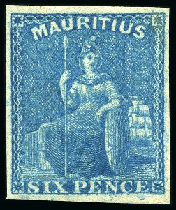 Stamp of Mauritius » 1858-62 Britannia Issues (SG 26-35) 1859-61 6d blue, fine mint with four even margins 