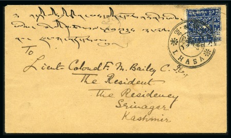 Stamp of Tibet » 1933 Issue - Covers 2/3 tr. Dark Blue, perforated, tied by LHASA (Hel.