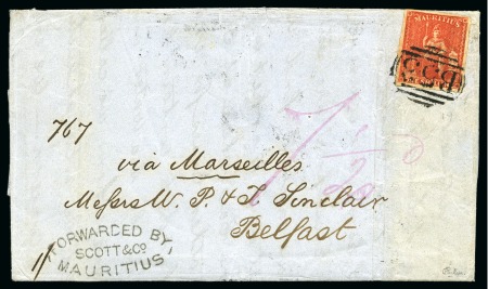 Stamp of Mauritius » 1858-62 Britannia Issues (SG 26-35) 1859-61 imperforate 1s vermilion, very fine with g