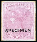 Stamp of Mauritius » Later Issues 1863-72 De La Rue coloured Die Proofs on glazed ca