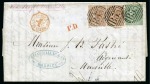 Stamp of Mauritius » Later Issues 1863-72 CC 1d brown pair with 6d blue-green, used 