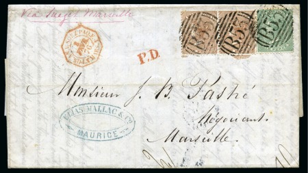 Stamp of Mauritius » Later Issues 1863-72 CC 1d brown pair with 6d blue-green, used 