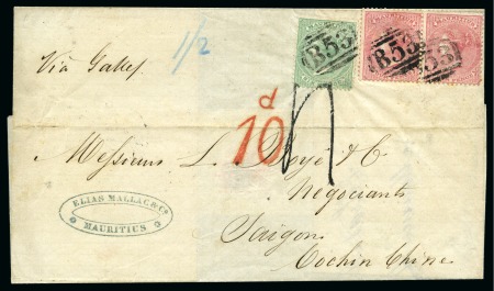 Stamp of Mauritius » Later Issues 1863-72 Crown CC 4d rose pair used with 6d yellow 