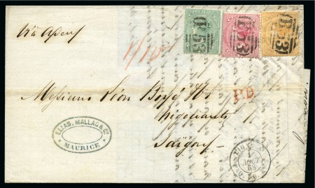 Stamp of Mauritius » Later Issues 1863-72 Crown CC 4d rose used with 6d yellow green