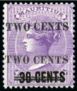 Stamp of Mauritius » Later Issues 1891 Surcharged 2c on 36c on 9d pale violet, error