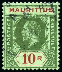 Stamp of Mauritius » Later Issues 1913-22 MCA 10r Die I on emerald/emerald back, 10r