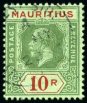 Stamp of Mauritius » Later Issues 1913-22 MCA 10r Die I on emerald/emerald back, 10r