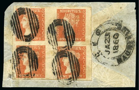 Stamp of Mauritius » 1859 Dardenne Issue (SG 41-44) The Only Known Block of the Dardenne Issue

1859 D