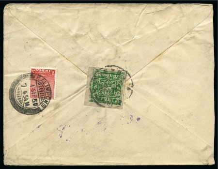Stamp of Tibet » 1933 Issue - Covers 4 tr.Dark Green tied by LHASA (Hel. T42) cancel on