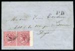 Stamp of Mauritius » Mauritius Used in Seychelles (B64) 1874 Folded cover to France with 1863 De La Rue 4d