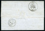 Stamp of Mauritius » Mauritius Used in Seychelles (B64) 1874 Folded cover to France with 1863 De La Rue 4d
