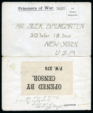 Stamp of Great Britain » Isle of Man 1918 Knockaloe Camp Prisoner of War post free lett