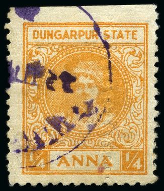 Stamp of Indian States » Dungarpur 1939-46 1/4a orange-yellow, perf. 11, used, showin