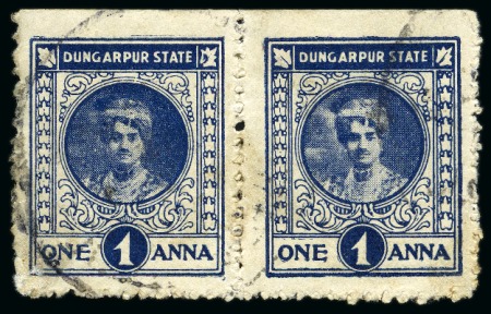 Stamp of Indian States » Dungarpur 1939-46 1a deep blue, used pair, perf. 11, showing