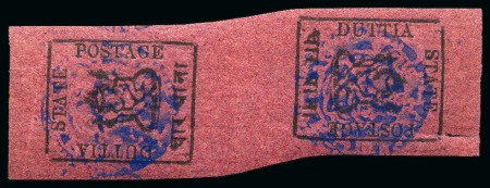 Stamp of Indian States » Duttia 1896 4a black on rose, with blue control hs, imper